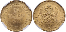 Finland (Russia) 20 Markkaa 1912 S - NGC MS 63 - Nicholas II (1894-1917)
~6.45g. 900‰. Splendid lustrous exemplar. KM 9.2; Friedberg 3; Bitkin 390.