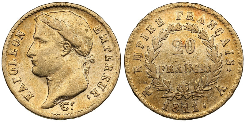 France 20 Francs 1811 A - Napoleon I (1804-1814)
6.40g. 900‰. VF/VF. Friedberg 5...