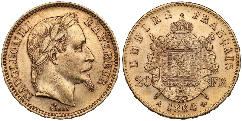 France 20 Francs 1864 A - Napoleon III (1852-1870)
6.44g. 900‰. AU/AU. An attrac...