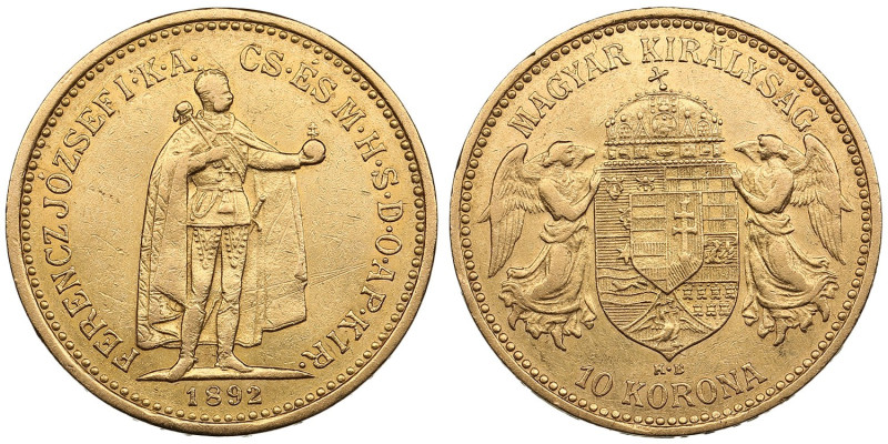 Hungary 10 Korona 1892 KB - Franz Josef I (1848-1916)
3.36g. 900‰. VF/XF. Friedb...