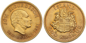 Iceland (Kopenhagen) 500 Kronur 1961 - 150th Anniversary of Jon Sigurdsson
8.97g. 900‰. AU/AU. Beautiful mint state specimen. Friedberg 1; KM 14.