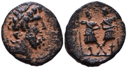 COELE-SYRIA. Chalkis ad Libanon. Ptolemaios. Tetrarch, circa 85-40 BC. Laureate head of Zeus right / The Dioskouroi standing facing, heads turned inwa...