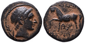 SELEUKID KINGS OF SYRIA. Seleukos II Kallinikos, 246-225 BC. Diademed head to right. Rev. BAΣΙΛΕΩΣ ΣΕΛΕΥΚΟΥ, horse prancing to left, two stars above, ...