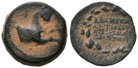 SELEUKID KINGS OF SYRIA. Antiochos VI Dionysos, 144-142 BC. uncertain mint in Cilicia or Northern Syria. Forepart of a panther to right. Rev. ΒΑΣΙΛΕΩΣ...