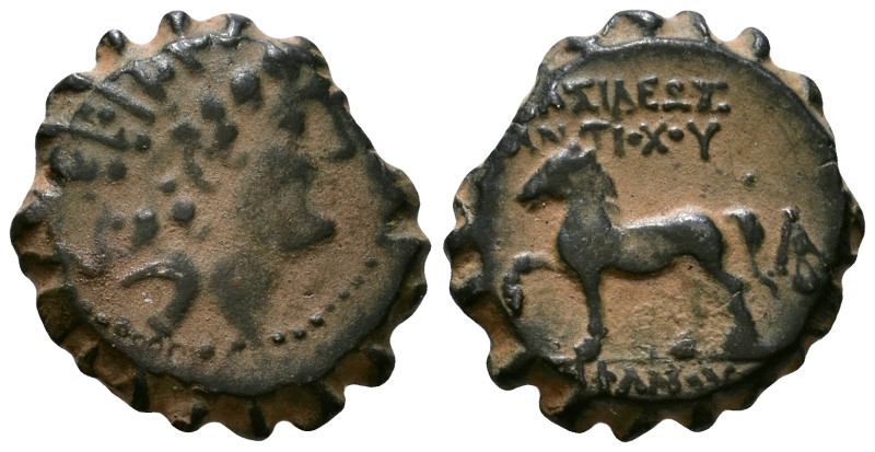 SELEUKID KINGS of SYRIA. Antiochos VI Dionysos. 144-142 BC. AE Serrate 15mm, 2,5...