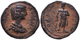 Julia Domna, Uncertain region and city. AD 193-217. [IOVΛIA]? ΔOMNA [CЄB]?, draped bust to right / O ? X C ? , Asclepius standing facing, head to left...