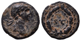 SYRIA, Seleucis and Pieria. Antioch. Trajan, 98-117. Half Quadrans. Rome, for use in Syria. Laureate and draped bust of Trajan to right. Rev. S C with...