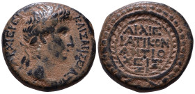 SYRIA, Seleucis and Pieria. Antioch. Augustus 27 BC-AD 14. Æ Semis. Dated year 27 of the Actian Era = 5/4 BC. KAIΣAPI ΣEBAΣTΩ APXIEREI, laureate head ...