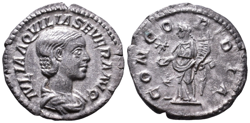 AQUILIA SEVERA, 2nd wife of Elagabal, AD 220-222. Denarius 19mm, 2,64g. AR IVLIA...