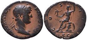 Hadrian AD 117-138. Rome, Quadrans Æ HADRIANVS AVGVSTVS, laureate, and draped bust right / COS III, Roma, helmeted and wearing long dress, seated left...