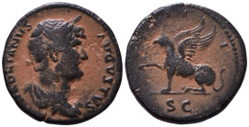 Hadrian, 117-138. As, Orichalcum, Rome, for circulation in Syria, 124-125. HADRIANVS AVGVSTVS Laureate and draped bust of Hadrian to right, seen from ...