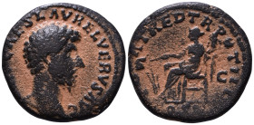 Lucius Verus. AD. 161-169. Æ Dupondius. Rome mint. Struck AD. 163. Radiate head of Lucius Verus right; IMP CAES L AVREL VERVS AVG / Fortuna seated lef...