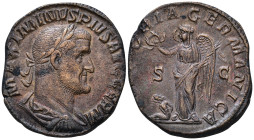 Maximinus I. Sestertius AE. 236-238 AD. Rome. MAXIMINVS PIVS AVG GERM, laureate, draped and cuirassed bust to right. Rev.: VICTORIA GERMANICA, Victory...