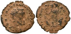Martinian, Usurper, 324. Follis AE. D N M MARTINIANVS P F AVG Radiate, draped and cuirassed bust of Martinian to right. Rev. IOVI CONS-ERVATORI. Jupit...