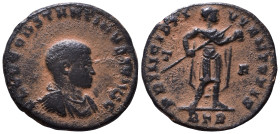 Constantine II, as Caesar AD 317-337. Treveri. Follis Æ. FL CL CONSTANTINVS IVN N C, bare-headed, draped and cuirassed bust to right / PRINCIPI IVVENT...