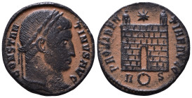 Constantine I, 307/310-337. Follis AE, Rome. CONSTANTINVS AVG Laureate head right. Rev. PROVIDENTIAE AVGG Camp gate with two turrets; star above; R (w...