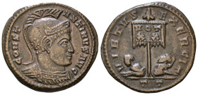 Constantine I, 307/310-337. Follis AE, Ticinum, 319-320. CONST-ANTINVS AVG Helmeted and cuirassed bust of Constantine I to right. Rev. VIRTVS EXERCIT ...