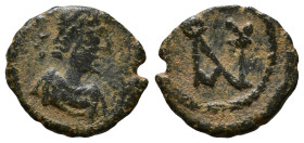 Anastasius I, AD 491-518. Constantinople. Nummus Æ 9mm, 0,43g *Repatinated*