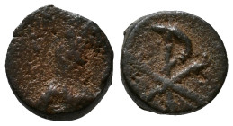 Justinian I, 527-565. Carthago Nummus Æ 7mm, 0,59g *Repatinated*