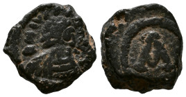 Vandals, Pseudo-Imperial coinage. Circa 6th century AD. Æ Nummus. In the name of Justinian I. Uncertain North African mint. Diademed, draped, and cuir...