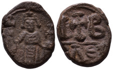 Constans II, 641-668. 12 Nummi Alexandria mint. Struck 645-646. Constans standing facing, holding long staff surmounted by [staurogram] in right hand ...
