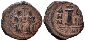 Justin II, with Sophia, 565-578. Decanummium AE 18mm, 2,94g *Repatinated*