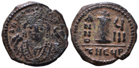 Maurice Tiberius, 582-602. Decanummium AE 17mm, 2,88g *Repatinated*