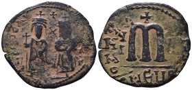 Phocas, with Leontia, 602-610. Follis AE 27mm, 7,14g *Repatinated*