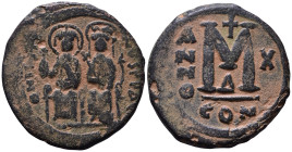Justin II, with Sophia, 565-578. Follis AE 30mm, 13,14g *Repatinated*
