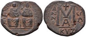 Justin II, with Sophia, 565-578. Follis AE 27mm, 9,11g *Repatinated*