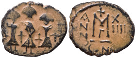 Heraclius, with Martina and Heraclius Constantine, 610-641. Follis AE 22mm, 3,46g *Repatinated*