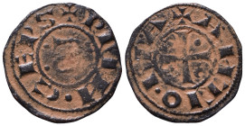 Antioch. Bohémond III, minority, 1149-1163. Denier AE 16mm, 1,14g *Repatinated*