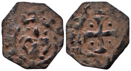 Antioch. Bohémond IV and Bohémond V. Circa 1215-1250. Æ Pougeoise ? 15mm, 0,73g *Repatinated*