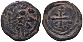 Edessa. Baldwin II, second reign, 1108-1118. Heavy Follis. Early fall of 1108. Count Baldwin II, dressed in chain-armour and conical helmet, standing ...