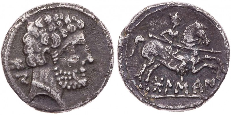 SPANIEN KELTIBERER
Bolskan / Osca AR-Denar 133-72 v. Chr. Vs.: bärtiger Kopf n....