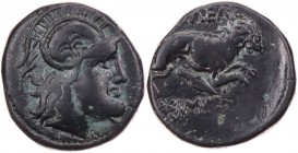 OSTKELTEN TYP LYSIMACHOS
 AE-Tetrachalkon nach 323-281 v. Chr. Vs.: Kopf der Athena mit Palmettenhelm n. r., Rs.: Löwe läuft n. r., darunter Lanzensp...