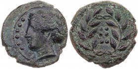 SIZILIEN HIMERA
 AE-Hemilitron 420-408 v. Chr. Vs.: Kopf der Nymphe Himera n. l., davor sechs Wertpunkte, Rs.: sechs Wertpunkte im Lorbeerkranz BMC 5...