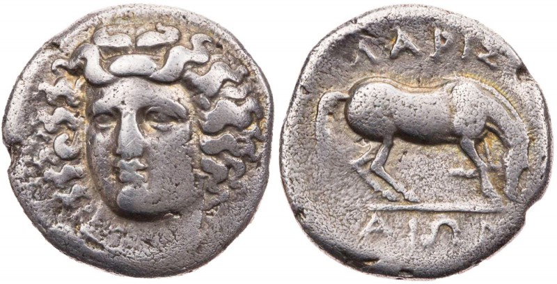 THESSALIEN LARISSA
 AR-Drachme 356-342 v. Chr. Vs.: Kopf der Nymphe Larissa hal...