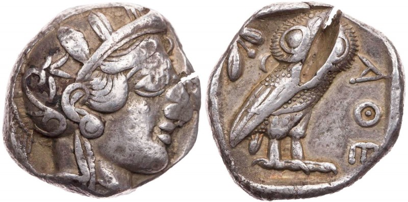 ATTIKA ATHEN
 AR-Tetradrachme 454-404 v. Chr. Vs.: Kopf der Athena mit Helm und...