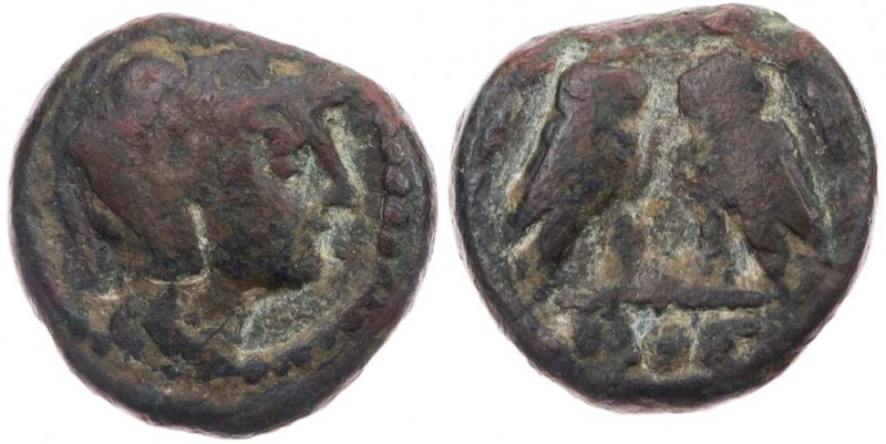 ATTIKA ATHEN
 AE-Dichalkon 130-90 v. Chr. Vs.: Kopf der Athena mit attischem He...