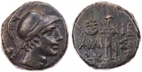 PONTOS AMISOS
 AE-Tetrachalkon 100-85 v. Chr., unter Herakl(...) Vs.: Kopf des Ares mit Helm n. r., Rs.: Parazonion, links oben Stern über Mondsichel...