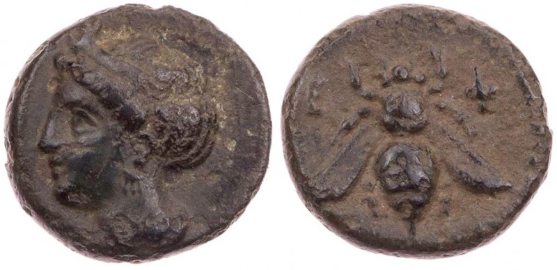 IONIEN EPHESOS
 AE-Chalkus 375-325 v. Chr. Vs.: weiblicher Kopf (Artemis?) mit ...