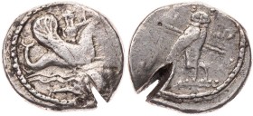 PHOENIZIEN TYROS
 AR-Stater 326/325 v. Chr. (= Jahr 23) Vs.: Ba'al Melkarth reitet auf Hippokamp n. r., unten Delphin in Wellen n. r., Rs.: gehörnte ...