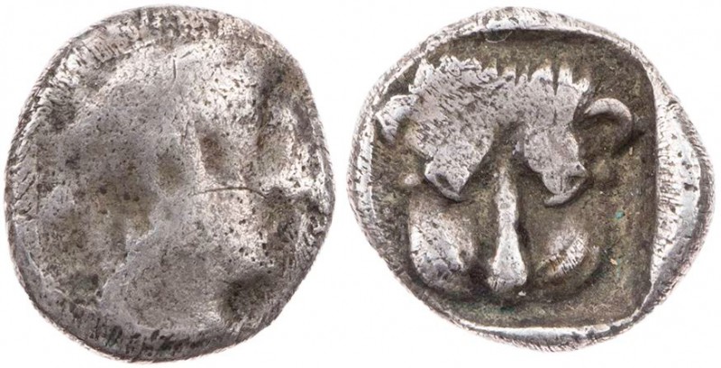 SAMARIA
 AR-Obol 375-333 v. Chr. Vs.: Kopf eines Mannes n. r., Rs.: Löwenskalp ...