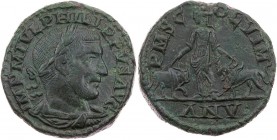 MOESIA SUPERIOR VIMINACIUM
Philippus I. Arabs, 244-249 n. Chr. AE-Sesterz 244 n. Chr. (= Jahr 5) Vs.: IMP M IVL PHILIPPVS AVG, gepanzerte und drapier...