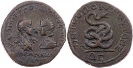 MOESIA INFERIOR TOMIS
Gordianus III. mit Tranquillina, 238-244 n. Chr. AE-4 1/2 Assaria Vs.: Büsten des Gordianus III. und der Tranquillina einander ...