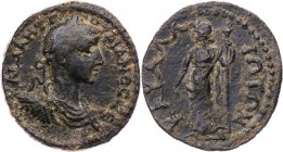 KILIKIEN KARALLIA
Gordianus III., 238-244 n. Chr. AE-Assarion Vs.: gepanzerte und drapierte Büste mit Lorbeerkranz n. r., Rs.: Demeter-Selene steht m...