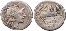 RÖMISCHE REPUBLIK
Spurius Afranius, 150 v. Chr. AR-Denar Rom Vs.: Kopf der Roma mit geflügeltem Helm n. r., dahinter X, Rs.: Victoria in Biga n. r., ...