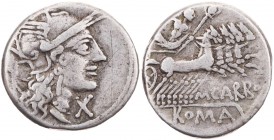 RÖMISCHE REPUBLIK
M. Papirius Carbo, 122 v. Chr. AR-Denar Rom Vs.: Kopf der Roma mit geflügeltem Helm n. r., dahinter Lorbeerzweig, unter dem Kinn X,...
