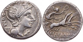 RÖMISCHE REPUBLIK
L. Faminius Chilo, 109/108 v. Chr. AR-Denar Rom Vs.: Kopf der Roma mit geflügeltem Helm n. r., dahinter ROMA, unter dem Kinn X, Rs....